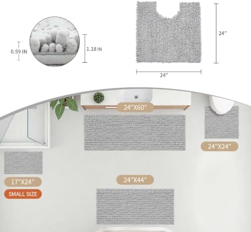 Disolla Toilet Rug 24x24 Inch - Silver U-Shaped Bathroom Floor Mat, Soft Shaggy Plush Absorbent Chenille Contour Rug, Non-Slip Washable Pedestal Base Rug