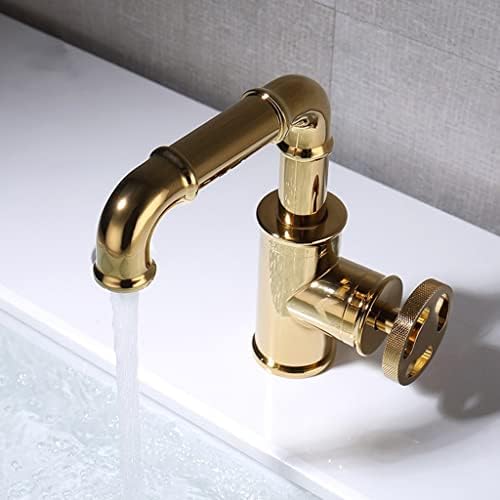 Modern Brass Bathroom Faucet with Hot and Cold Water Mixer Contemporary Design for Kitchen or Bathroom Gold Finish