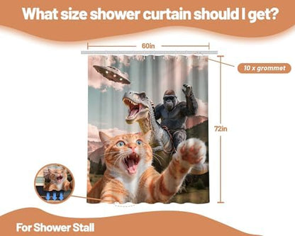 Fun Cat Shower Curtain Cool Dinosaur Monkey, 60x72 Inchs