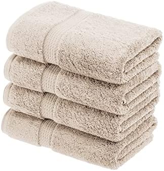 SUPERIOR Egyptian Cotton Plush & Absorbent, Hand Towel Set of 4, Stone