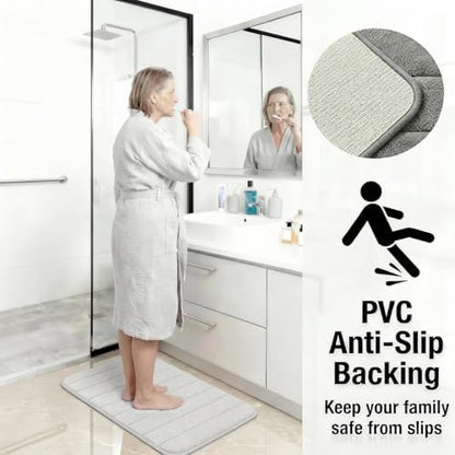 Memory Foam Bath Mat Set 3 Piece，Super Soft Absorbent Bathroom Rug Non Slip, Quick Dry,Machine Wash, Perfect Plush Bathroom Rugs,Home Decor Accessories,Grey