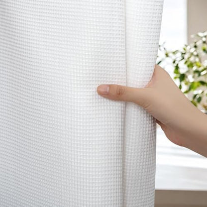 LXBNI White Waffle Shower Curtain, Cotton Blend with Metal Hooks, 72x72