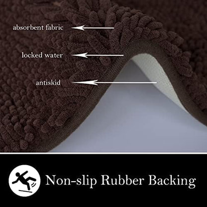 Bathroom Rugs Chenille Bath mat 2 Piece Set, Super Absorbent, PVC Non Slip Backing, Bath mats for Bathroom, Plush Shaggy, Thick, Machine Washable, Bathtub, Shower, Toilet.(Coffee)