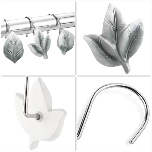 Grey Plant Leaf Shower Curtain Hooks,Eucalyptus Bathroom Decor,12PCS