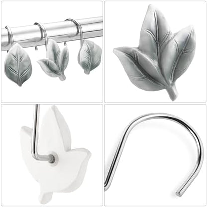 Grey Plant Leaf Shower Curtain Hooks,Eucalyptus Bathroom Decor,12PCS