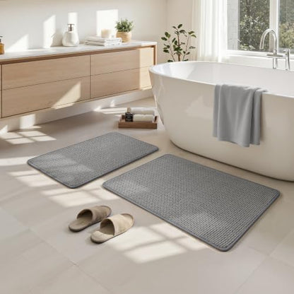 HOMEIDEAS Bathroom Rugs Set 2 Piece Thin Non Slip, Grey 17"x24"+20"x32"