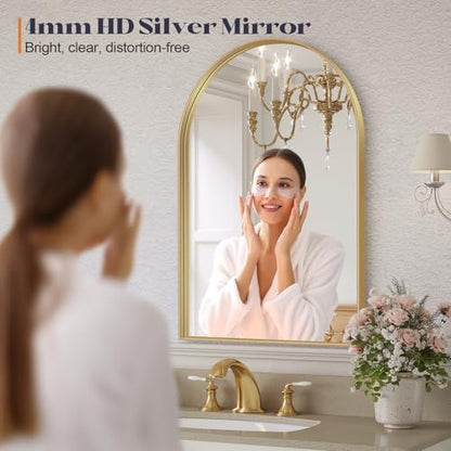 Gold Arched Bathroom Mirrors Pair, 2-Pack 22x30 Inch Metal Framed Arch Vanity Mirrors for Over Sink, Living Room Bedroom Mantel Entryway Hallways