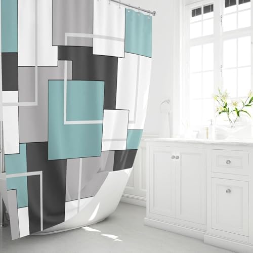 BTTN 36x72 Half Modern Geometric Waterproof Fabric Shower Curtain Set, Teal