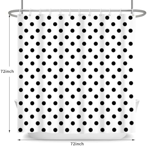 Polka Dots Shower Curtain, Black White Waterproof Fabric Shower Curtain for Bathroom with Modern Abstract Geometric Circle Bath Curtain Decor with Hooks, Machine Washable, 72''Wx72''L