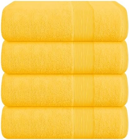 Belizzi Home 4 Pack Bath Towel Set 27x54, 100% Ring Spun Cotton, Ultra Soft Highly Absorbent Machine Washable Hotel Spa Quality Bath Towels for Bathroom, 4 Bath Towels - Yellow