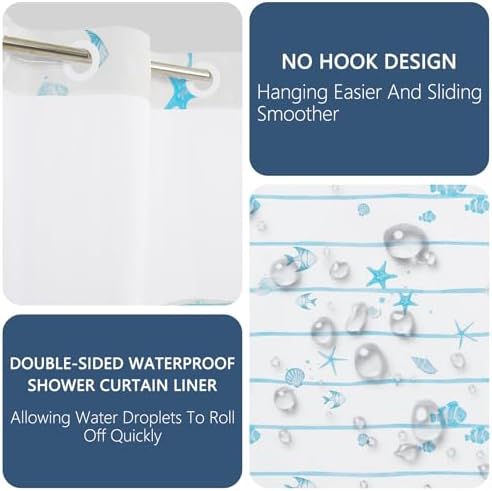No Hook Shower Curtain with Snap in Liner 71x74 Inch