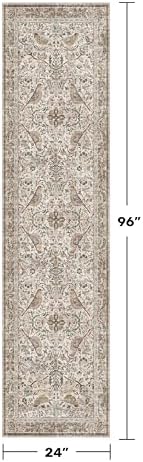 Vintage 2x8 Entryway Indoor Runner for Bathroom - Boho Floral & Bird Pattern Runner Rug for Kitchen Floor, Hallway, Laundry Room, Bedroom, Entrance, Washable Moss Non-Slip Stain & Fade Resistant
