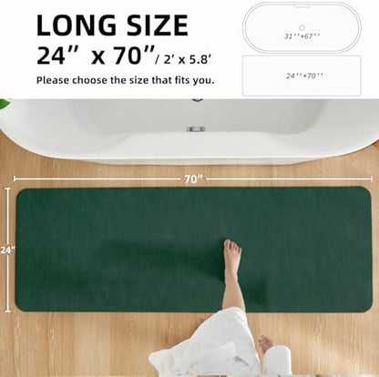 TYUU Thin Bath Mat Runner, Long Bathroom Rugs Non Slip 24x70 Dark Green