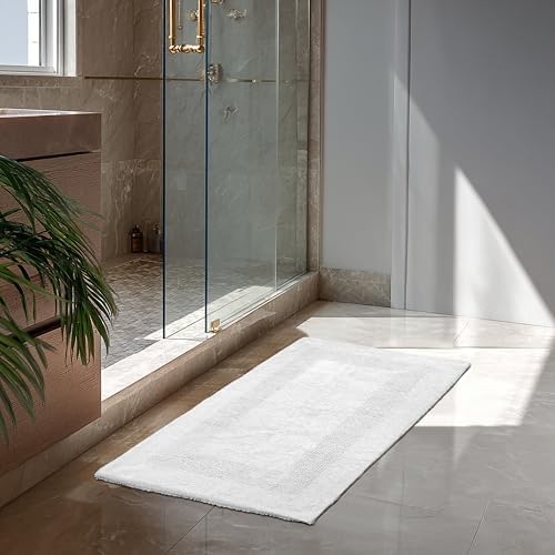 COTTON CRAFT 2 Pack Reversible Bath Mat - Soft Plush Bath Rug -20x30- White