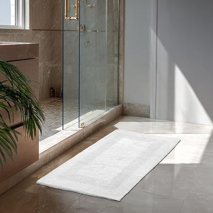 COTTON CRAFT 2 Pack Reversible Bath Mat - Soft Plush Bath Rug -20x30- White