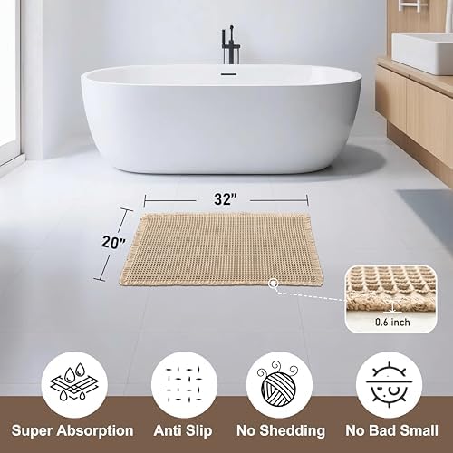 JIUZHEN Waffle Bath Mat Absorbent Bathroom Rugs Non Slip Waffle Rug Washable Boho Mats for Bathroom Quick Dry Farmhouse Bath Mats, Ultra Soft & Durable, 20" x 32", Brown