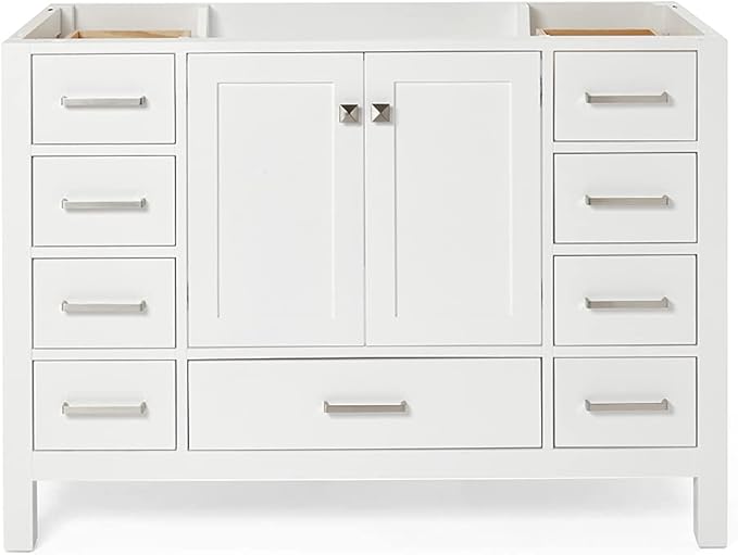 ARIEL Cambridge 48-inch Bathroom Vanity Base Cabinet,Solid Wood, 2 Soft Closing Doors, 9 Dovetail Drawers, White