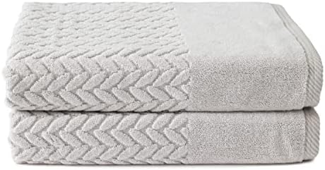 Texere 100% Organic Cotton Jacquard 650 GSM Premium Bath Towel Sets - Extra Absorbent Quick Dry and Plush (Cable, Light Taupe, 2 Bath Towels)