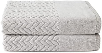 Texere 100% Organic Cotton Jacquard 650 GSM Premium Bath Towel Sets - Extra Absorbent Quick Dry and Plush (Cable, Light Taupe, 2 Bath Towels)