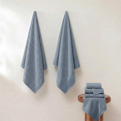 Modern Threads 6 Piece Bath Towel Set – Bathroom Towel Set with 2 Bath Towels, 2 Hand Towels & 2 Washcloths – 100% Cotton, Soft & Absorbent – Geometric (Blue)