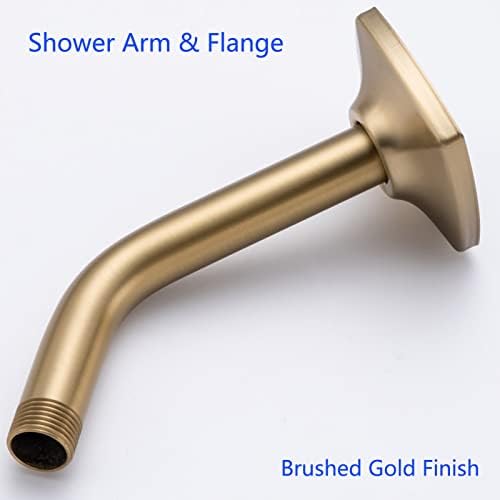 Shower Arm with Flange, Angled 6-Inch Stainless Steel Replacement Pipe, Wall Mounted Tube for Bathroom Shower Head, Brushed Gold,SW-91018-6BG.