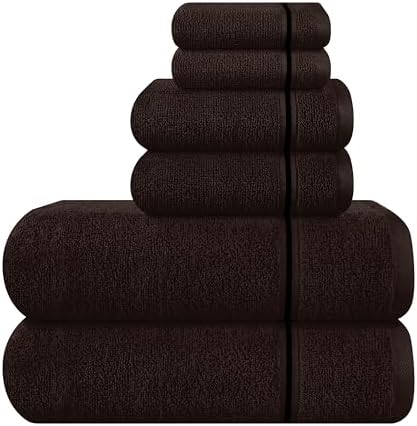 MyOwn Ultra Soft 6 Pack Cotton Towel Set, Contains 2 Bath Towels 28x55 inch, 2 Hand Towels 16x24 inch & 2 Wash Coths 12x12 inch, Ideal Everyday use, Compact & Lightweight - Chocolate Brown
