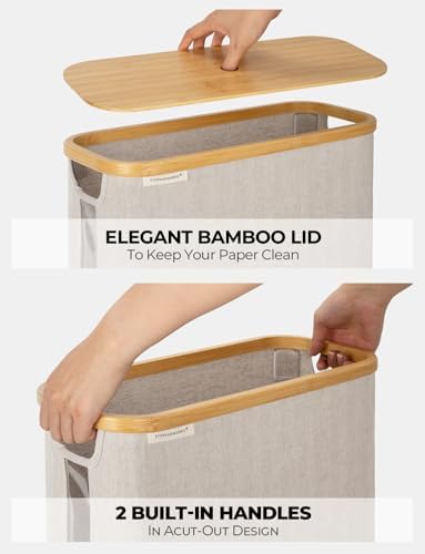 StorageWorks Toilet Paper Storage Basket with Bamboo Lid & Window