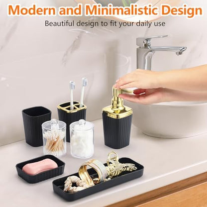 9 PCS Black Bathroom Accessories Set with Trash Can Bathroom Accessory