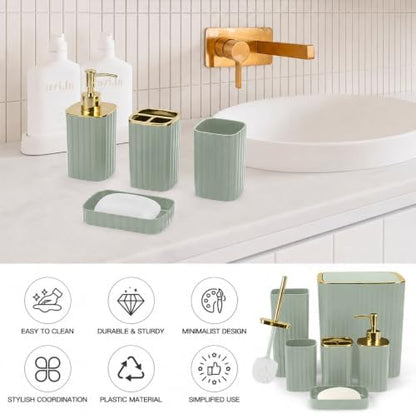 6PCS Bathroom Accessories Set, Sage Green Bathroom Set for Boho Decor