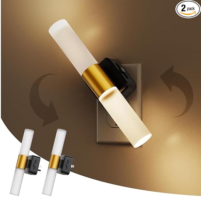 L LOHAS LED Night Light, 2 Pack Night Lights Plug into Wall | 3000K Soft White, 0-100LM Adjustable Brightness, 180° Rotating Plug in Night Light with Auto Light Sensor (Matte White)