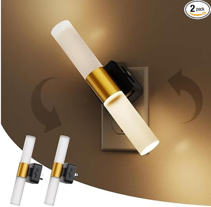L LOHAS LED Night Light, 2 Pack Night Lights Plug into Wall | 3000K Soft White, 0-100LM Adjustable Brightness, 180° Rotating Plug in Night Light with Auto Light Sensor (Matte White)