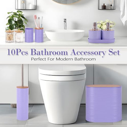 10 PCS Purple Bathroom Accessories Set with Trash Can Bathroom Accessory