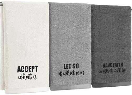 FuWeave 3 Pcs Gray Decorative Hand Towels Bathroom, Motivational Language