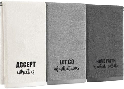 FuWeave 3 Pcs Gray Decorative Hand Towels Bathroom, Motivational Language