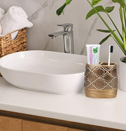 Zahari Home 4pc Spindle Stylish Bathroom Accessories Set Bathroom Soap Dispenser, Tumbler, Tooth Brush Holder and Soap Dish Modern Classic Luxury Contemporary Decor Unique Design Modern Bath Set