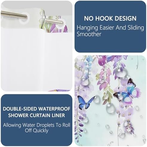 No Hook Shower Curtain with Snap in Liner 71x74 Inch
