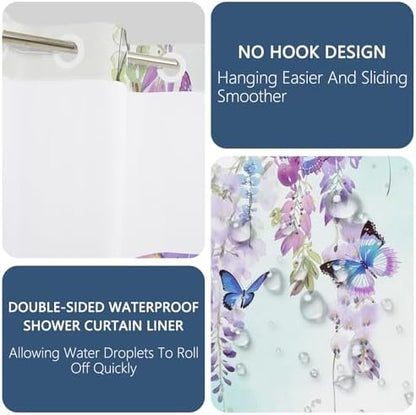 No Hook Shower Curtain with Snap in Liner 71x74 Inch