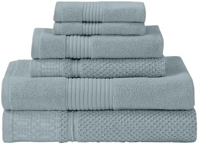 Modern Threads Astra 6-Piece 100% Cotton Towel Set – Jacquard Geometric Pattern – Includes 2 Bath Towels, 2 Hand Towels, 2 Washcloths – Absorbent, Quick Dry, Soft & Durable – Seafoam
