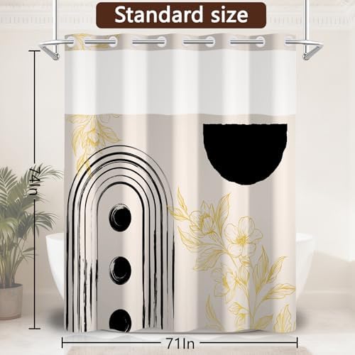 No Hook Boho Shower Curtain with Snap in Liner, 71 x 74 Inch