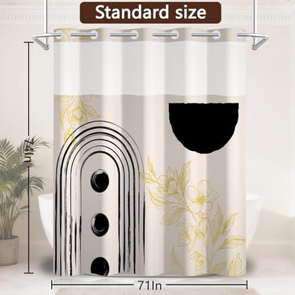 No Hook Boho Shower Curtain with Snap in Liner, 71 x 74 Inch