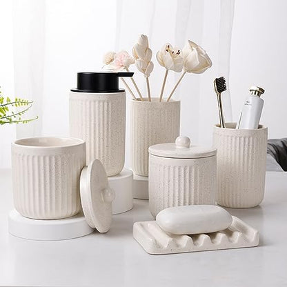 BosilunLife Striped Beige Ceramic Bathroom Accessories Set of 4