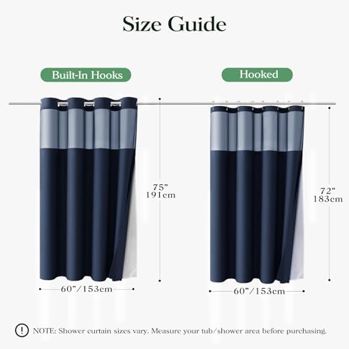 Dynamene Navy Blue Hook Free Waffle Shower Curtain & Snap-in Liner,60x75