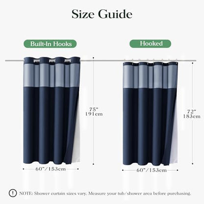Dynamene Navy Blue Hook Free Waffle Shower Curtain & Snap-in Liner,60x75