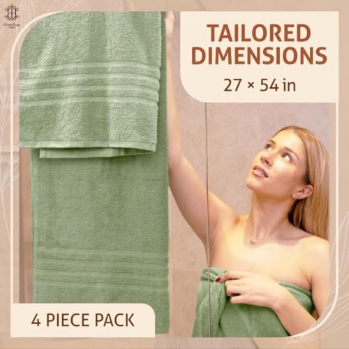 CORE 4-Piece Cotton Bath Towels for Bathroom | Value Pack, Soft, Absorbent, Quick-Dry, Lightweight, Minimalist, 27x54 in, Moss Green