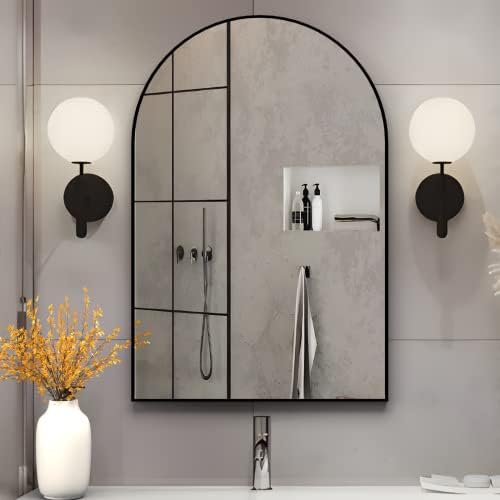 Arched Wall Mirror for Bathroom, 20"x30" Arched Mirror Wall Mounted Mirror with Metal Frame, Black Vanity Mirror Decor for Mantle, Bedroom, Entryway, Living Room