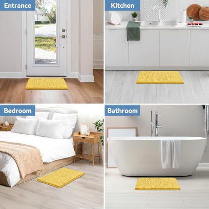 Bcoimo Small Bath Rug Mat,Yellow Chenille High Absorbent Bathroom Floor Mat
