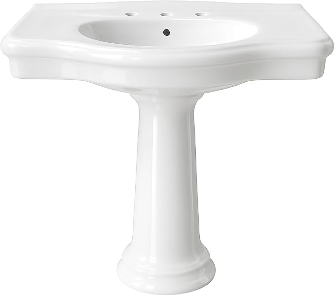 Renovators Supply Manufacturing Darbyshire 34"W x 22.5" D x 32" H Large Bathroom Pedestal Sink. Vitreous China with Overflow, 8 in. Widespread Faucet Holes