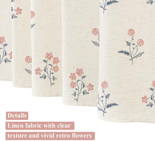 ORTIGIA Linen Shower Curtain Farmhouse Vintage Pink Blue Floral Shower Curtains Navy Boho Rustic Block Print Cottagecore Decor for Bathroom 72 W x 72 L