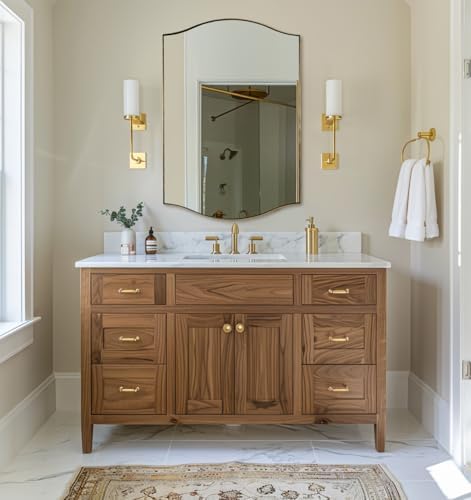 ANDY STAR Gold Bathroom Mirror, 24"x36" Brushed Brass Scalloped Wall Mirror in Stainless Steel Metal Frame, Unique Vanity Mirror with Modern Curved Edge Design, Ideal for Bathroom, Bedroom, Entryway