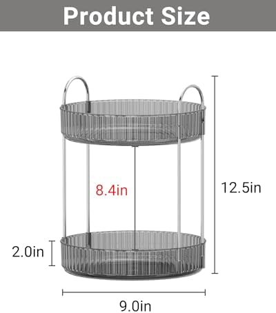 Asayuee 360 Rotating Makeup Organizer for Vanity,Bathroom Countertop Organizer,Spinning Perfume Organizer&Vanity Organizer(Grey-2 Tier)